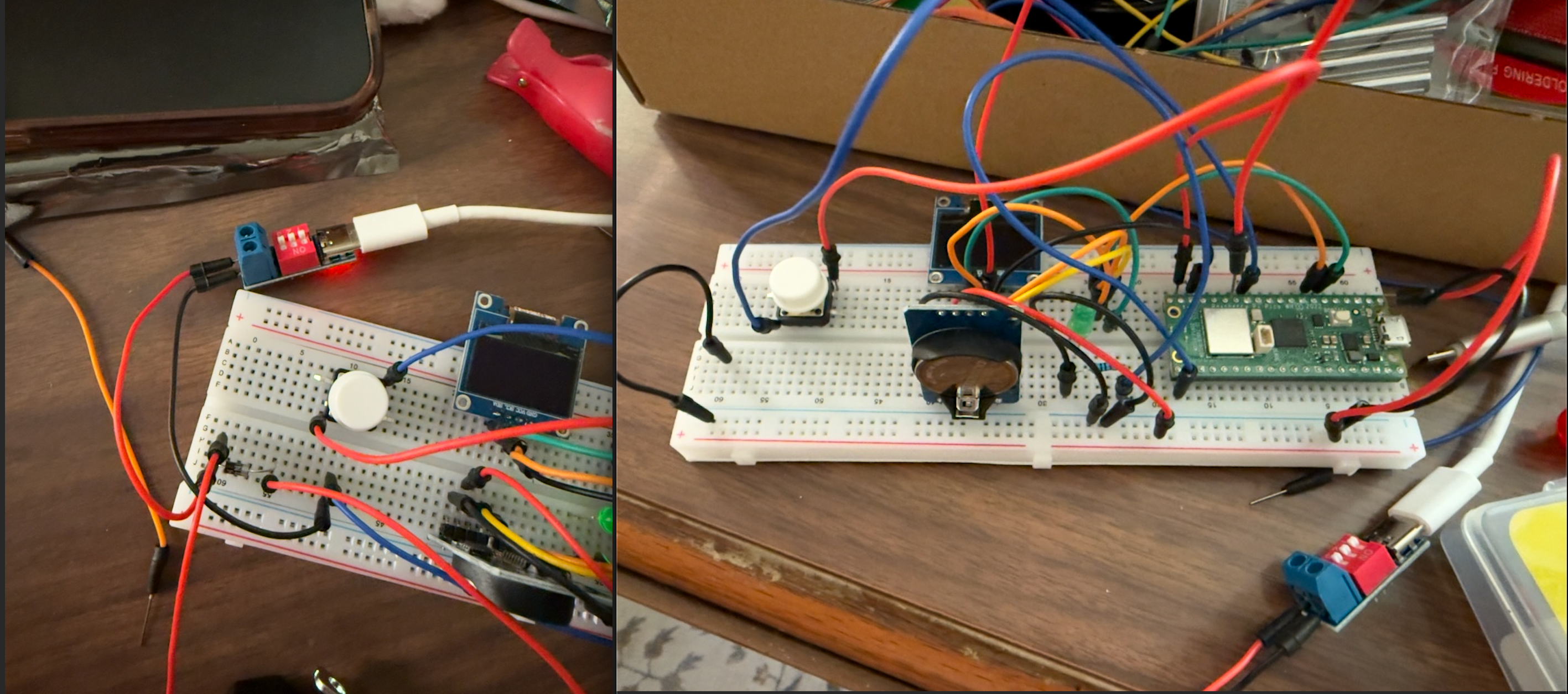 Later breadboard iteration with OLED screen added